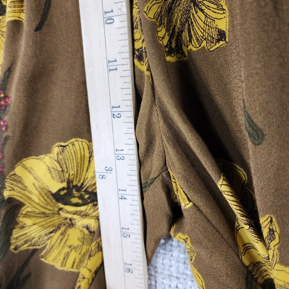 Anthropologie MAEVE Terrace Floral Wide Leg Pants Womens 2 Brown Gold Smocked - Picture 8 of 14